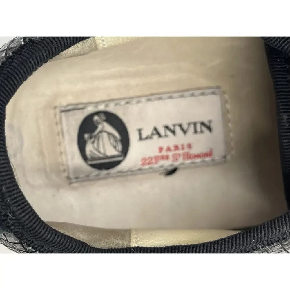 Lanvin Paris Black Pewter Calf Hair Leather Ribbon Lace Up Low-Top Sneakers Sz 7
